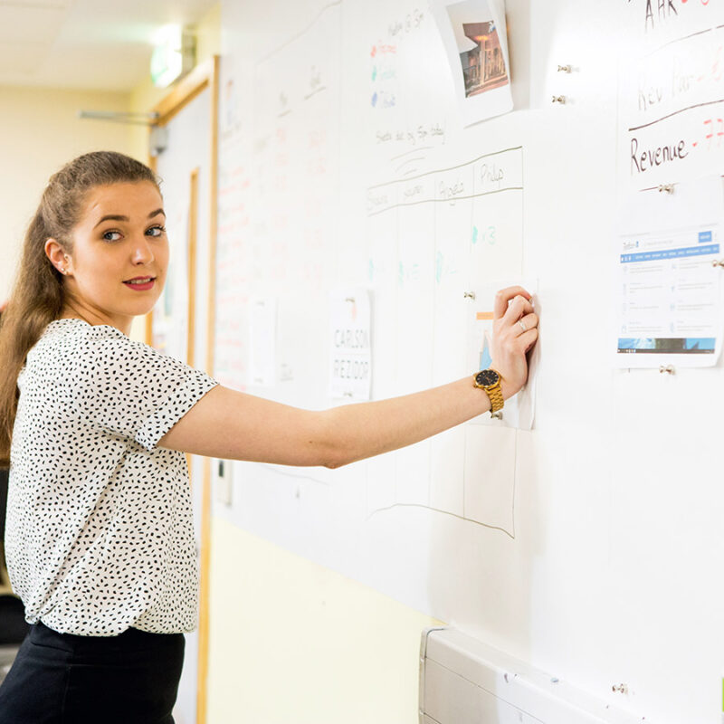 Magnetic whiteboard paint white wall in workspace